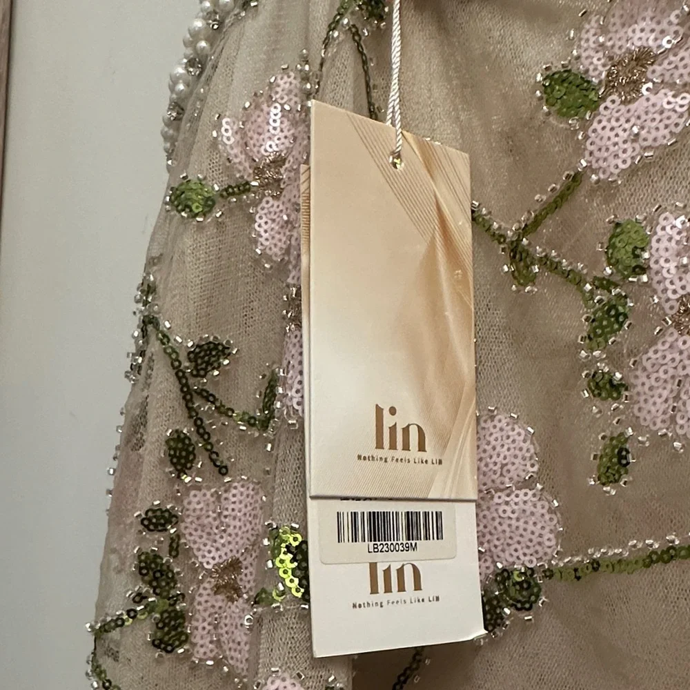 Elegant Floral Embroidered Skirt Set in Cream, Green and Pink
